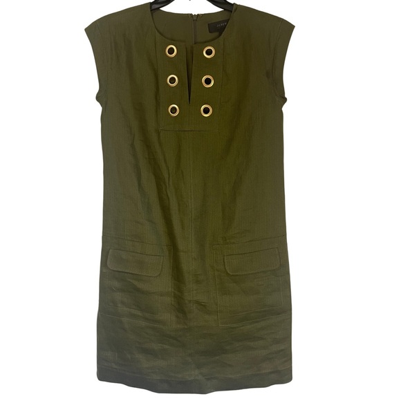 J. Crew Green Sheath Mini Dress V-neck Cap Sleeve - Picture 3 of 12